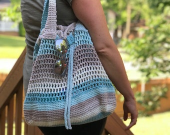 Carry-All Drawstring Tote Crochet Pattern | Crochet Summer Bag | Crochet Purse | Crochet Bag | Adult Bag | Cotton Bag Crochet Pattern