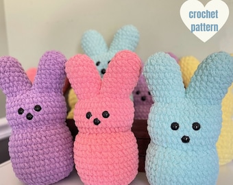 Marshmallow Bunny Crochet Pattern | Peep Fluffy Plush Stuffy Bunny | Easter Rabbit Crochet | Stuffed Animal | Amigurumi Crocheted Bunny