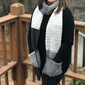 Fringe Pocket Scarf Crochet Pattern | Pocket Scarf | Fringe Pattern | Yarnspirations Caron Big Cakes Yarn