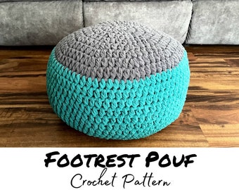 Footrest Pouf Crochet Pattern | Crochet Floor Pouf | Yarn Pouf Ottoman | Round Ottoman | Footstool | Bernat Blanket Pet Yarn Crochet Pattern