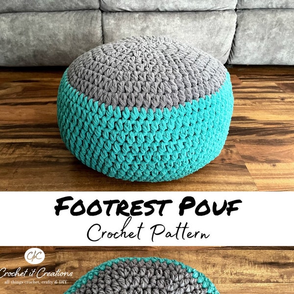 Footrest Pouf Crochet Pattern | Crochet Floor Pouf | Yarn Pouf Ottoman | Round Ottoman | Footstool | Bernat Blanket Pet Yarn Crochet Pattern
