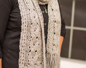 Braided Cable Scarf Crochet Pattern | Crochet Fringe Scarf Pattern | Crochet Scarf | Crochet Cables | Braided Cable Crochet | Long Scarf