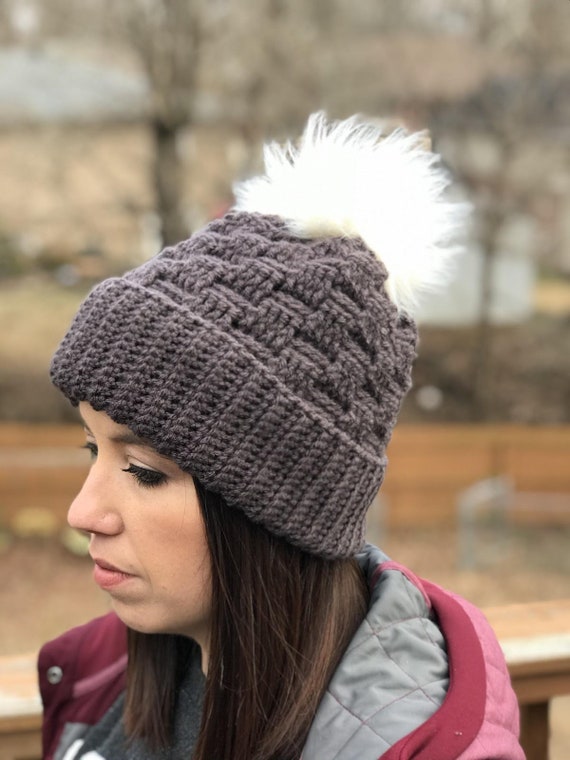Basket Weave Beanie Crochet Pattern | Wide Brim, Fur Pom  display picture 2