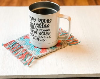 Mug Rug Crochet Pattern | Fringe Coaster | Coffee Mug Coaster | Crochet Coaster Pattern | Coffee Mug Rug | Crochet Zig Zag | Crochet Stripes