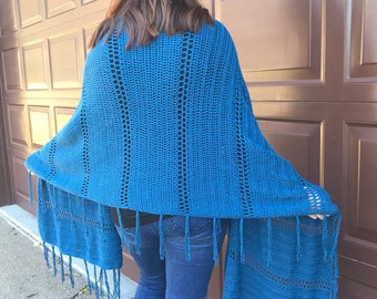 Couverture polyvalente Wrap Crochet Pattern | Couverture Écharpe | Poncho à franges | Enveloppe de bouton | Châle au crochet | Écharpe en crochet | Écharpe à franges