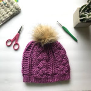 Braided Cable Beanie Crochet Pattern | Crochet Cables | Adult Hat | Cable Crochet | Faux Fur Beanie | Crochet Pattern