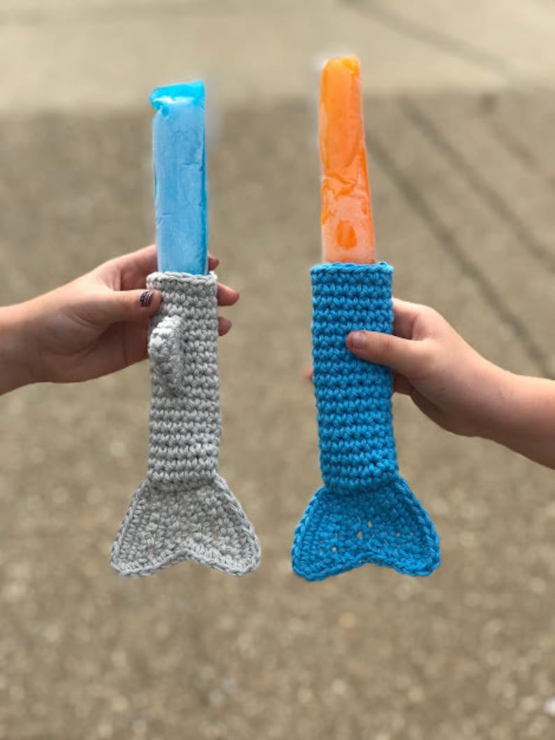 Shark Mermaid Popsicle Holder Crochet Pattern Freeze Pop Holder Ice Pop Holder Crochet Pattern Summer Crochet Shark Mermaid image 4