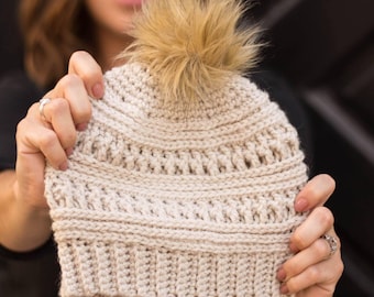 The Ana Beanie Crochet Pattern | Adult Crochet Beanie | Child Crochet Beanie | Knit-Looking Beanie | Fur Top Hat