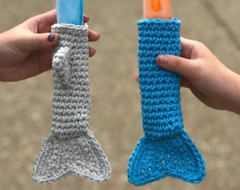 Shark Mermaid Popsicle Holder Crochet Pattern | Ice Pop Cozy (PDF Pattern)