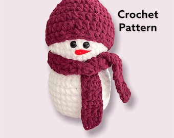 Plush Snowman Stuffy Crochet Pattern | Stuffed Animal | Stuffed Snowman | Blanket Yarn | Crocheted Stuffy Snowman Pattern | Soft Snowman