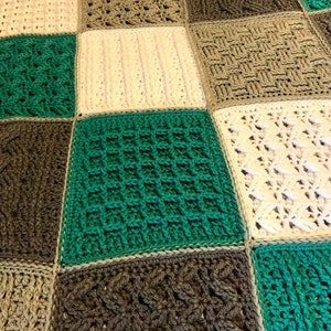 Crochet Blanket Pattern Square Sampler Crochet Blanket Crochet Cables Crochet Squares Textured Crochet Throw Blanket Patchwork image 9
