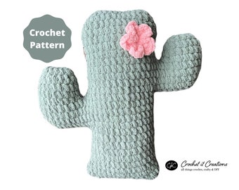 Cactus Crochet Pattern | Cactus Pillow | Amigurumi | Crocheted Succulent | Crochet Cactus Flower Pattern | Plant Crochet