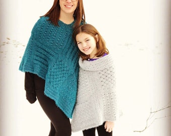 Square Sampler Poncho Crochet Pattern | Adult Crochet Poncho | Child Crochet Poncho | Textured Squares