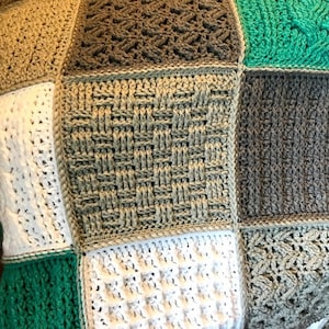 Crochet Blanket Pattern Square Sampler Crochet Blanket Crochet Cables Crochet Squares Textured Crochet Throw Blanket Patchwork image 3