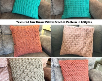 Textured Throw Pillows Crochet Pattern | Home Decor | Post Stitches | Waffle Stitch | Braided Cable | Celtic Stitch | Basket Weave | Zig Zag