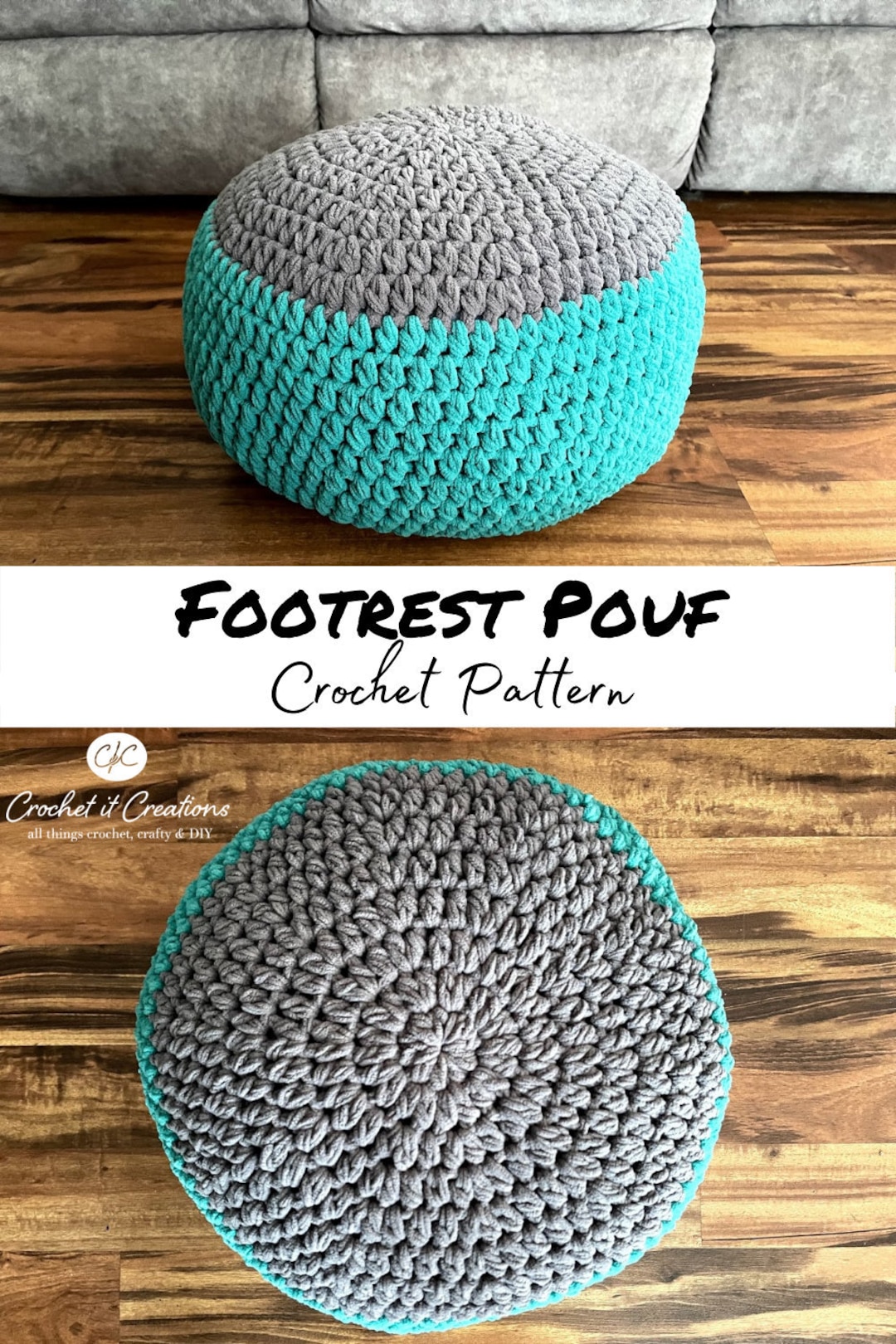Crochet Pouf Pattern | Round Ottoman Footstool (digital PDF) - Etsy, image size:1080x1620