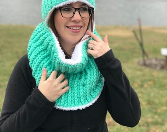 Cache-oreilles doublé Sherpa et motif au crochet | Bandeau d'hiver chaud au crochet | Capuche au crochet