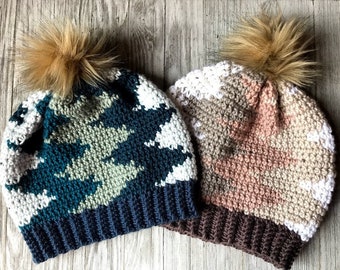 縦シェブロンビーニーかぎ針編みパターン