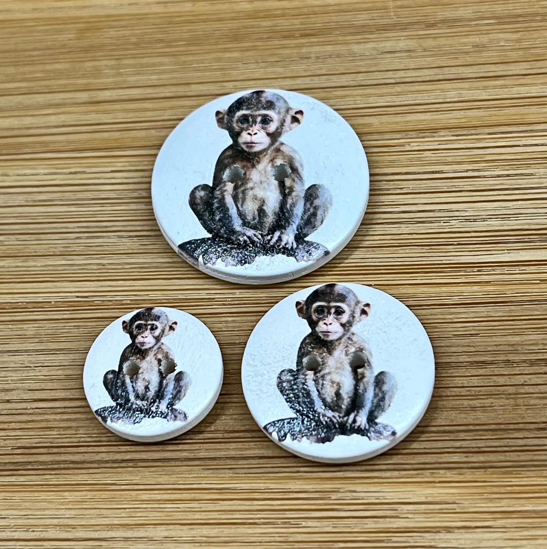 Monkey - Funny Animal - Chimpanzee - Wooden Sewing Buttons - Knitting ...
