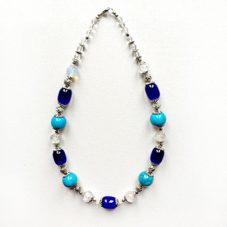 Blue gemstones necklace Rhinestone Ulexite Turquoise