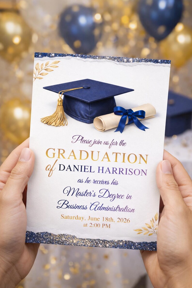 Editable Masters Degree Graduation Invitation, Canva Grad Party Invite ...