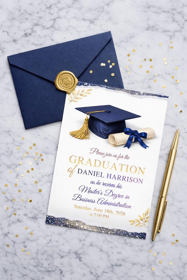 Editable Masters Degree Graduation Invitation, Canva Grad Party Invite ...