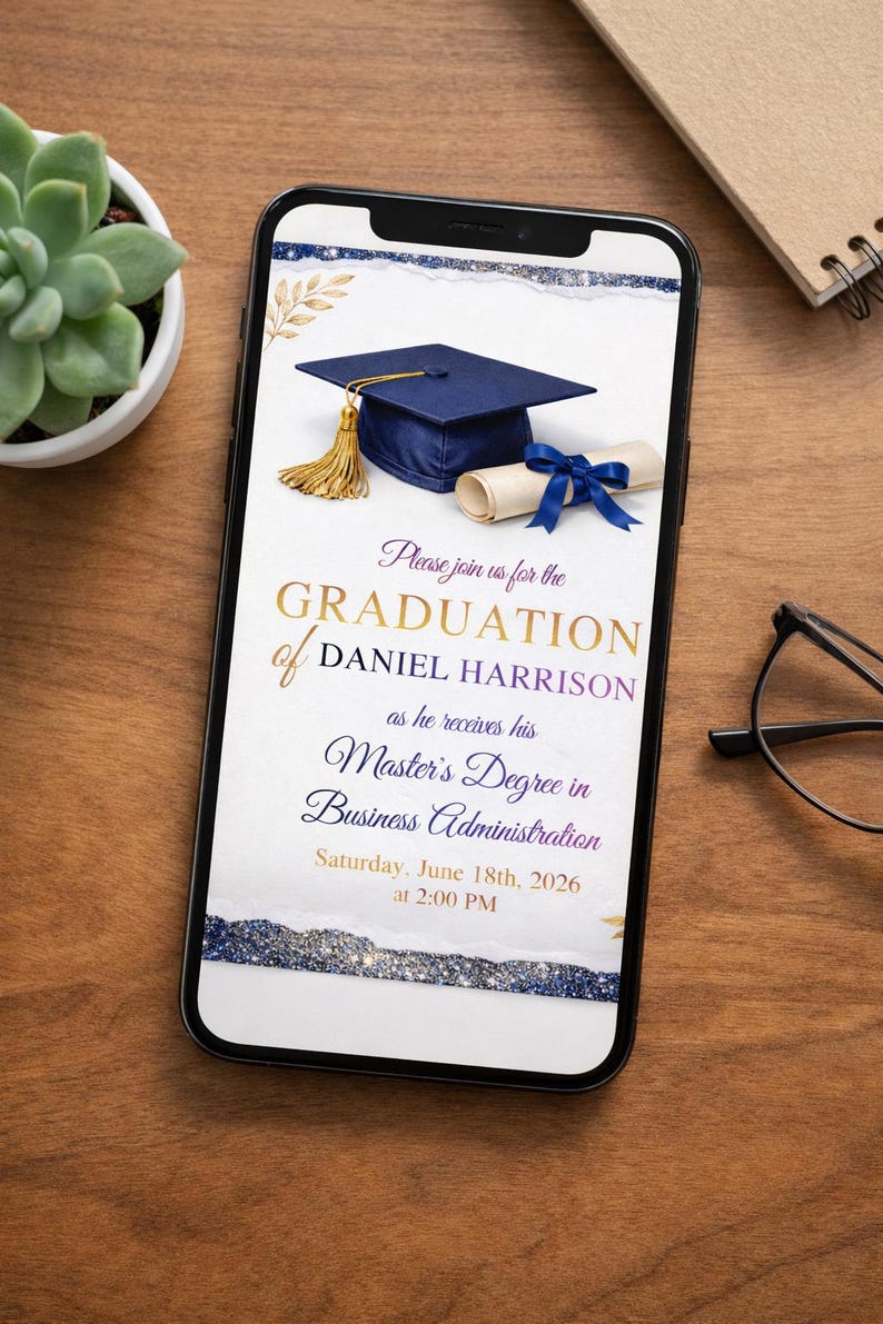 Editable Masters Degree Graduation Invitation, Canva Grad Party Invite ...