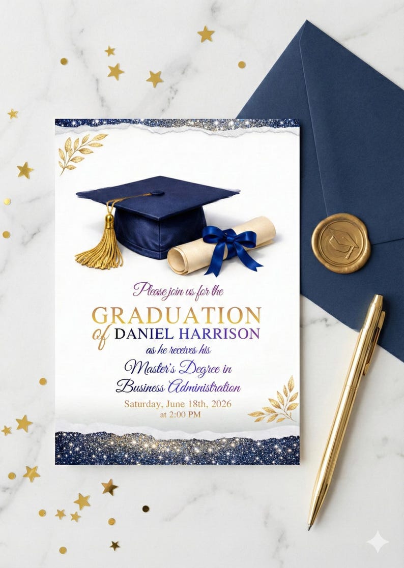 Editable Masters Degree Graduation Invitation, Canva Grad Party Invite ...
