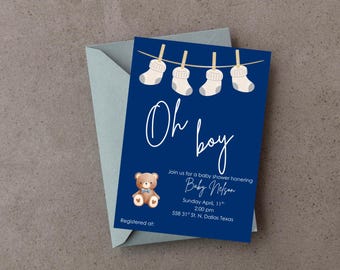 Oh jongen! Uitnodiging babyshower