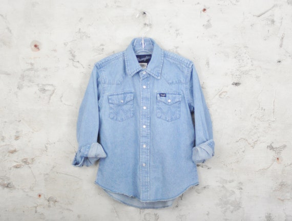 wrangler denim snap button shirt
