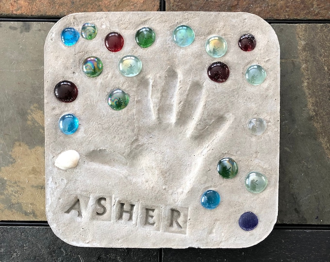 DIY Handprint Stepping Stone Kit – Make Your Own Memory Stone For Garden Or Home! Includes Cement, Mold, Gems & Optional Letter Stamps