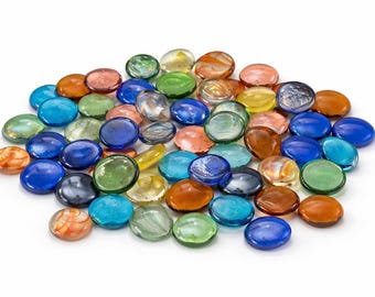 Mosaic Glass Gems | Flat Glass Marbles for Crafts, Stepping Stones, Garden Mosaics, Vase Fillers & DIY Art Supplies | Assorted Colors