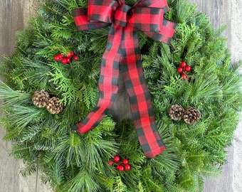 Buffalo Plaid Fresh Christmas Wreath