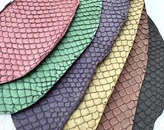 purple green red blue black tilapia fish skin Leather piece Genuine hide