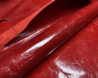 Glossy Red Goat skin Leather piece, Genuine Whole hide Leather
