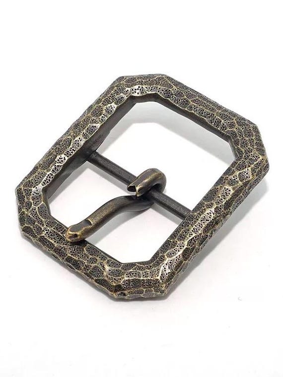 Rectangular Retro Solid Brass Hammered Texture Belt Buckle  display picture 3