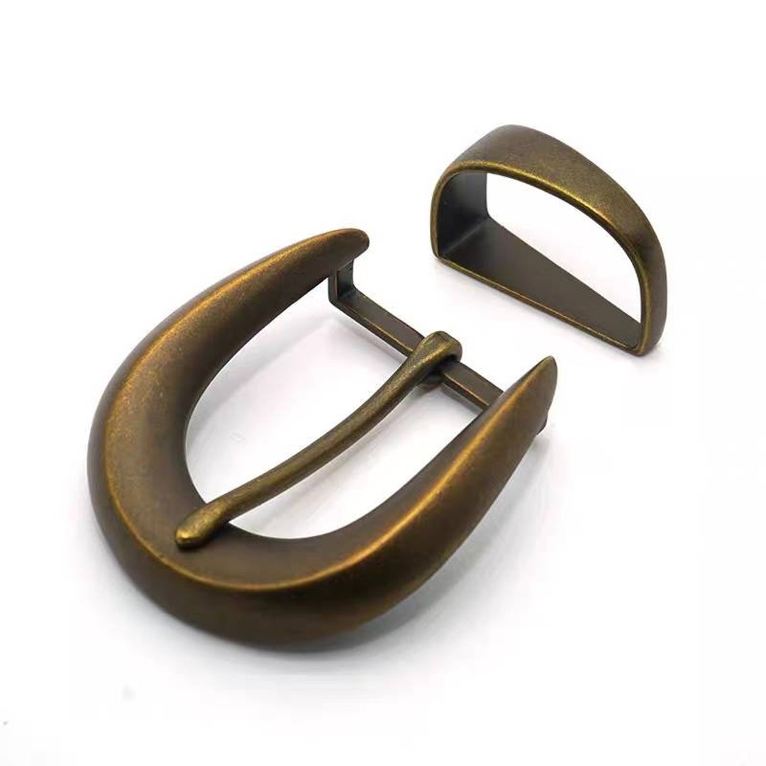 Open Loop Buckle Retro Oval Solid Brass Adjustable Buckle Loop Set 35mm for 1 1/4” Belt ...