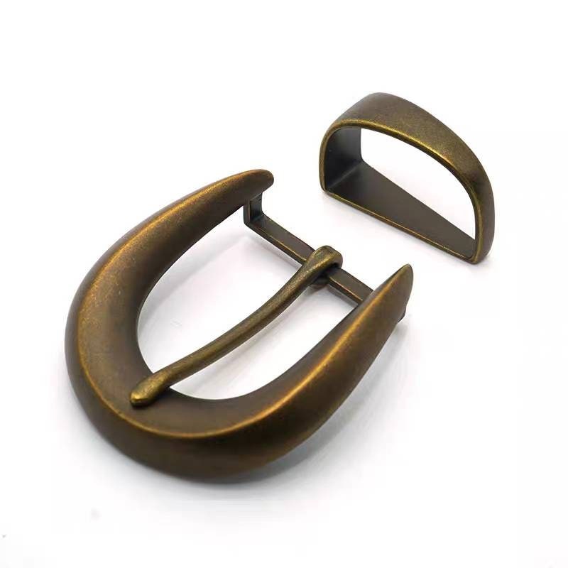 Metallic Loop Buckle Retro Oval Solid Brass Adjustable Buckle Loop Set 35mm for 1 1/4” Belt ...