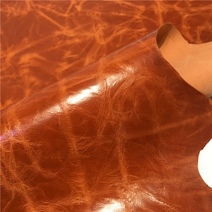 orange brown waxed Goat skin Leather piece, Genuine Whole hide