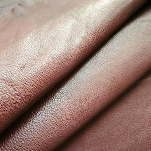 soft burgundy wine shrinking Goat skin Leather piece, Genuine Whole hide