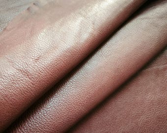 soft burgundy wine shrinking Goat skin Leather piece, Genuine Whole hide