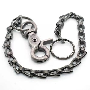 Llavero vintage de latón macizo bañado en plata, llavero, cadena de latón, cartera, cadena con cierres, 17,5"
