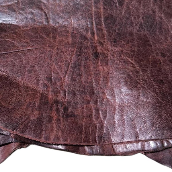 Distresse deep chestnut Brown Goat skin Leather piece, Genuine Whole hide