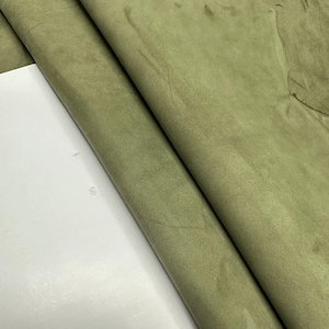 Olive green suede Goat skin Leather piece, Genuine Whole hide