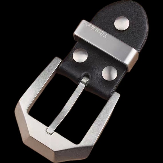 men's dress belt unique buckle minimalist square sculptural titanium 32mm The Ultimate Minimalist Titanium Belt Buckle Stone-Washed(Black belt)