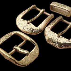 Blumen-Quadrat Gürtelschnalle & Schlaufe aus massivem Messing Passend für 3 1/2"