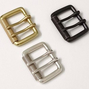 Solid brass adjusted roller double prong belt buckle 38mm