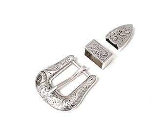 Alloy retro silver western women belt buckle loop tips set(3pcs) 20mm