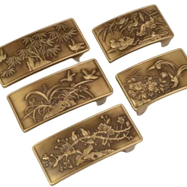 Solid Brass Flower Bird Chinese Style rectangle belt buckle 29mm