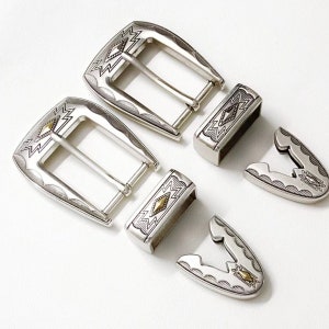 Retro Silver-coated Alloy western belt buckle loop tips set 3pcs 30mm